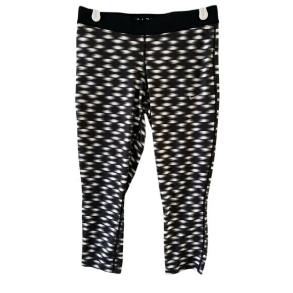 Nike Dri-Fit Womens Cropped Leggings Black & White Abstract Print Size M - Picture 2 of 9